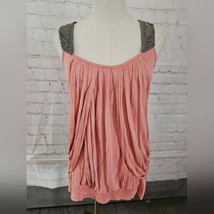 Jaloux Draped Embellished Tank Top | Coral | XS | EUC